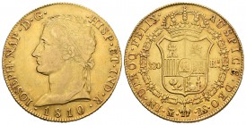 José Napoleón (1808-1814). 320 reales. 1810. Madrid. RS. (Cal-2). (Cal onza-1189). Au. 26,96 g. Muy rara. MBC+/EBC-. Est...9000,00.