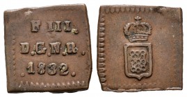 Fernando VII (1808-1833). 1/2 maravedí. 1832. Pamplona. (Cal-1564). Ae. 0,97 g. Cospel cuadrado. Escasa. MBC+. Est...120,00.