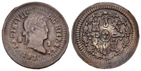 Fernando VII (1808-1833). 2 maravedís. 1830. Segovia. Ae. 3,16 g. Prueba con troqueles. Ex HSA 10894. Rara. BC+. Est...125,00.