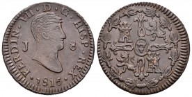 Fernando VII (1808-1833). 8 maravedís. 1816. Jubia. (Cal-1549). (Jubia-040). Ae. 9,44 g. Con punto a la derecha de la fecha. EBC/EBC-. Est...100,00.