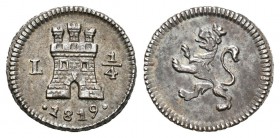 Fernando VII (1808-1833). 1/4 real. 1819. Lima. (Cal-1460). Ag. 0,88 g. Bonito ejemplar. EBC+. Est...180,00.