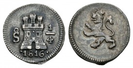 Fernando VII (1808-1833). 1/4 real. 1816. Santiago. (Cal-1501). Ag. 0,84 g. Escasa. EBC-. Est...170,00.