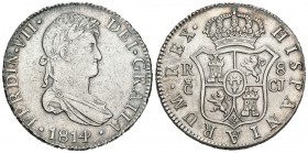 Fernando VII (1808-1833). 8 reales. 1814. Cádiz. CJ. (Cal-376). Ag. 26,86 g. Escasa. EBC. Est...420,00.