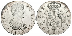 Fernando VII (1808-1833). 8 reales. 1810. Cataluña (Reus). SF. (Cal-380). Ag. 26,96 g. Pleno brillo original. Rara, aún más en esta conservación. EBC+...