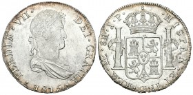 Fernando VII (1808-1833). 8 reales. 1815. Lima. JP. (Cal-483). Ag. 27,09 g. Mínimas marcas en anverso. Brillo original. Rara en esta conservación. SC-...