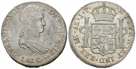 Fernando VII (1808-1833). 8 reales. 1816. Lima. JP. (Cal-484). Ag. 27,23 g. Brillo original en reverso. EBC-/EBC. Est...150,00.