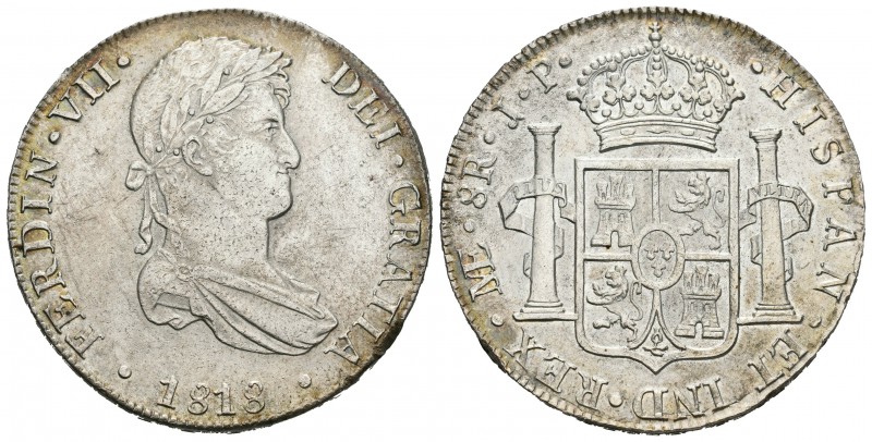Fernando VII (1808-1833). 8 reales. 1818. Lima. JP. (Cal-486). Ag. 27,53 g. Leve...