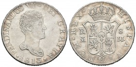 Fernando VII (1808-1833). 8 reales. 1813. Madrid. JJ. (Cal-497). Ag. 26,82 g. Tipo "cara loco". Rara. MBC+. Est...500,00.