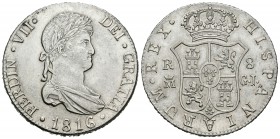 Fernando VII (1808-1833). 8 reales. 1816. Madrid. GJ. (Cal-505). Ag. 27,14 g. Marquita en anverso. Buen ejemplar. Brillo original. EBC/EBC+. Est...300...
