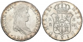 Fernando VII (1808-1833). 8 reales. 1816. Madrid. GJ. (Cal-505). Ag. 26,76 g. Ligeramente limpiada. EBC-. Est...250,00.