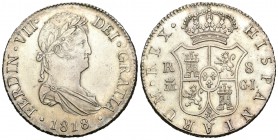 Fernando VII (1808-1833). 8 reales. 1818. Madrid. GJ. (Cal-508). Ag. 27,12 g. Bellísima. Brillo original. Rara, aún más en esta conservación. EBC+. Es...