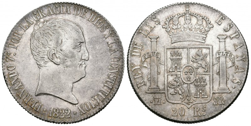 Fernando VII (1808-1833). 20 reales. 1822. Madrid. SR. (Cal-516). Ag. 27,07 g. B...