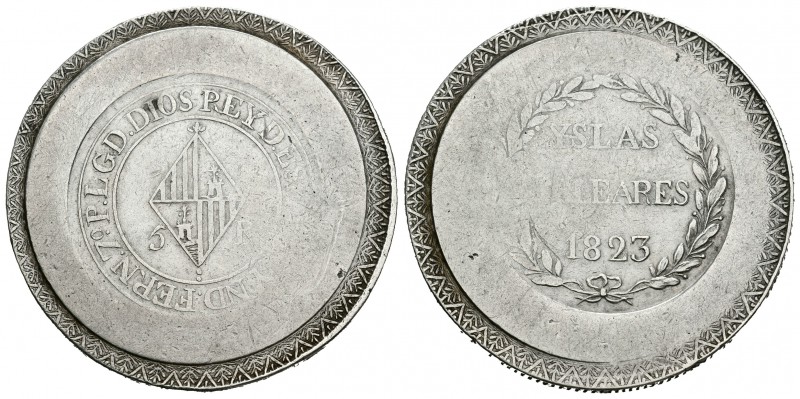 Fernando VII (1808-1833). 5 pesetas. 1823. Mallorca. (Cal-533). Ag. 26,90 g. Van...