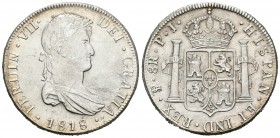 Fernando VII (1808-1833). 8 reales. 1818. Potosí. PJ. (Cal-607). Ag. 26,91 g. Rayitas. Brillo original. EBC. Est...110,00.