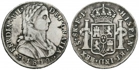 Fernando VII (1808-1833). 8 reales. 1810. Santiago. FJ. (Cal-625). Ag. 26,50 g. Busto almirante. Rayas superficiales. Escasa. MBC-. Est...400,00.