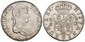 Fernando VII (1808-1833). 8 reales. 1816. Sevilla. (Cal-640). Ag. 27,01 g. Buen ejemplar. MBC+/EBC-. Est...200,00.