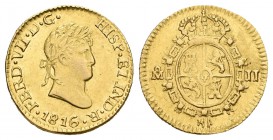 Fernando VII (1808-1833). 1/2 escudo. 1816. México. JJ. (Cal-363). Au. 1,68 g. Bonito ejemplar. Rara. EBC-. Est...450,00.