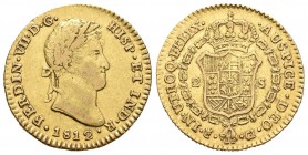 Fernando VII (1808-1833). 2 escudos. 1812. Cádiz. CI. (Cal-180). Au. 6,76 g. La C de la ceca pequeña. MBC+. Est...300,00.