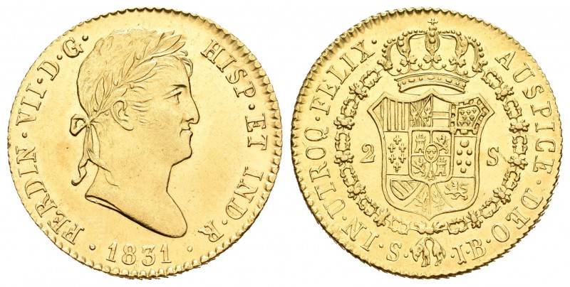 Fernando VII (1808-1833). 2 escudos. 1831. Sevilla. JB. (Cal-275). Au. 6,73 g. P...
