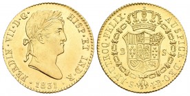 Fernando VII (1808-1833). 2 escudos. 1831. Sevilla. JB. (Cal-275). Au. 6,73 g. Pleno brillo original. SC. Est...700,00.