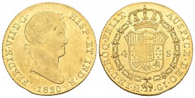 Fernando VII (1808-1833). 4 escudos. 1820. Madrid. GJ. (Cal-150). Au. 13,40 g. Parte de brillo original. EBC. Est...700,00.