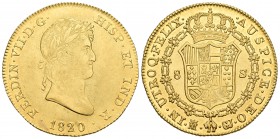 Fernando VII (1808-1833). 8 escudos. 1820. Madrid. GJ. (Cal-35). (Cal onza-1241). Au. 27,08 g. Restos de brillo original. EBC/EBC+. Est...1600,00.