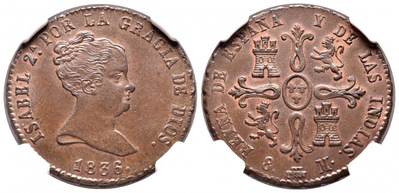 Isabel II (1833-1868). 8 maravedís. 1836. Segovia. (Cal-491). Ae. 11,10 g. Encap...