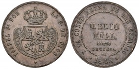 Isabel II (1833-1868). 1/2 Real. 1848. Madrid. DG (Departamento de Grabado). (Cal-569). Ae. 18,77 g. Golpecitos. Muy rara. EBC-. Est...1500,00.