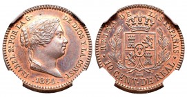 Isabel II (1833-1868). 10 céntimos de real. 1854. Segovia. (Cal-600). Ae. 3,92 g. Encapsulada por NGC como PF 64 RB. Brillo original. Magnífico ejempl...