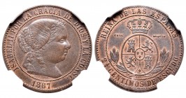 Isabel II (1833-1868). 2 1/2 céntimos de escudo. 1867. Sin marca de ceca. OM. (Cal-falta). Ae. 5,12 g. Encapsulada por NGC como MS 63 BN. ESSAI - BRON...