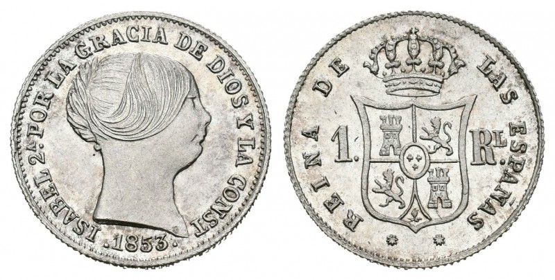 Isabel II (1833-1868). 1 real. 1853. Barcelona. (Cal-398). Ag. 1,34 g. Brillo or...