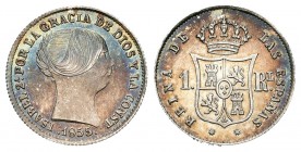 Isabel II (1833-1868). 1 real. 1855. Barcelona. (Cal-400). Ag. 1,31 g. Pátina iridiscente. SC-/SC. Est...50,00.