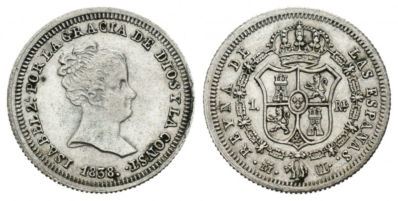 Isabel II (1833-1868). 1 real. 1838. Madrid. CL. (Cal-409). Ag. 1,46 g. Escasa. ...