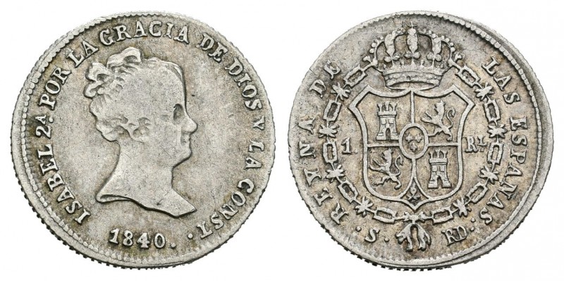 Isabel II (1833-1868). 1 real. 1840. Sevilla. RD. (Cal-427). Ag. 1,45 g. Muy esc...