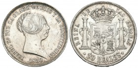 Isabel II (1833-1868). 20 reales. 1850. Madrid. (Cal-171). Ag. 26,02 g. Pequeñas marcas. EBC-. Est...120,00.