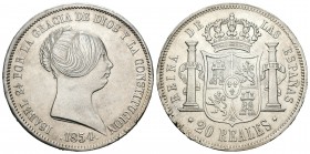 Isabel II (1833-1868). 20 reales. 1854. Madrid. (Cal-174). Ag. 25,76 g. Leve fallo de acuñación en el canto. Brillo original. EBC+. Est...250,00.