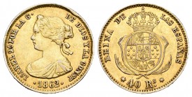 Isabel II (1833-1868). 40 reales. 1862. Madrid. (Cal-104). 3,34 g. Falsa de época en platino. MBC+. Est...160,00.