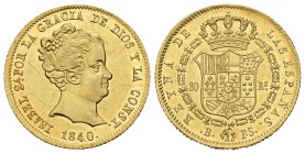 Isabel II (1833-1868). 80 reales. 1840. Barcelona. PS. (Cal-56). Au. 6,78 g. Brillo original. EBC/EBC+. Est...300,00.