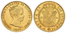 Isabel II (1833-1868). 80 reales. 1847. Barcelona. PS. (Cal-65). Au. 6,73 g. EBC-. Est...280,00.