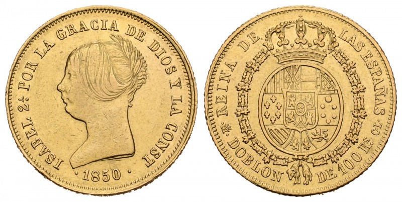 Isabel II (1833-1868). Doblón de 100 reales. 1850. Madrid. CL. (Cal-3). Au. 8,12...