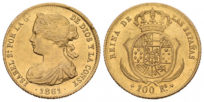 Isabel II (1833-1868). 100 reales. 1861. Madrid. (Cal-26). Au. 8,34 g. Golpecito...
