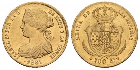 Isabel II (1833-1868). 100 reales. 1861. Madrid. (Cal-26). Au. 8,34 g. Golpecito. EBC. Est...240,00.