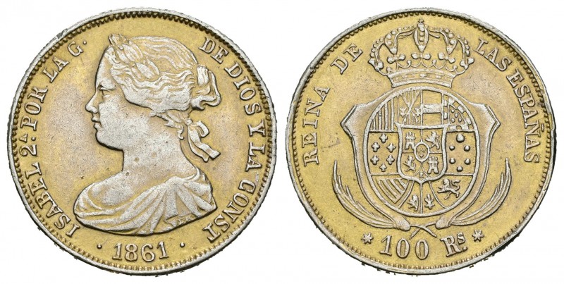 Isabel II (1833-1868). 100 reales. 1861. Madrid. 8,33 g. Falsa de época en plati...