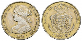 Isabel II (1833-1868). 100 reales. 1861. Madrid. 8,33 g. Falsa de época en platino. MBC+. Est...270,00.