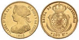 Isabel II (1833-1868). 100 reales. 1860. Sevilla. (Cal-38). Au. 8,37 g. EBC/EBC+. Est...250,00.
