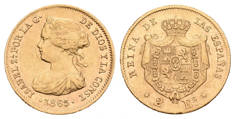 Isabel II (1833-1868). 2 escudos. 1865. Madrid. (Cal-122). Au. 1,67 g. Escasa. M...
