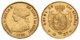 Isabel II (1833-1868). 4 escudos. 1866. Madrid. (Cal-109). Au. 3,34 g. Mínimos golpecitos en el canto. EBC-. Est...130,00.