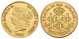 Isabel II (1833-1868). 4 pesos. 1863. Manila. (Cal-127). Au. 6,79 g. EBC-/EBC. Est...280,00.