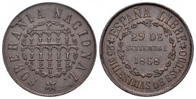 Gobierno Provisional (1868-1871). 25 milésimas de escudo. 1868. Segovia. (Cal-23). Ae. 6,46 g. Escasa. EBC. Est...450,00.
