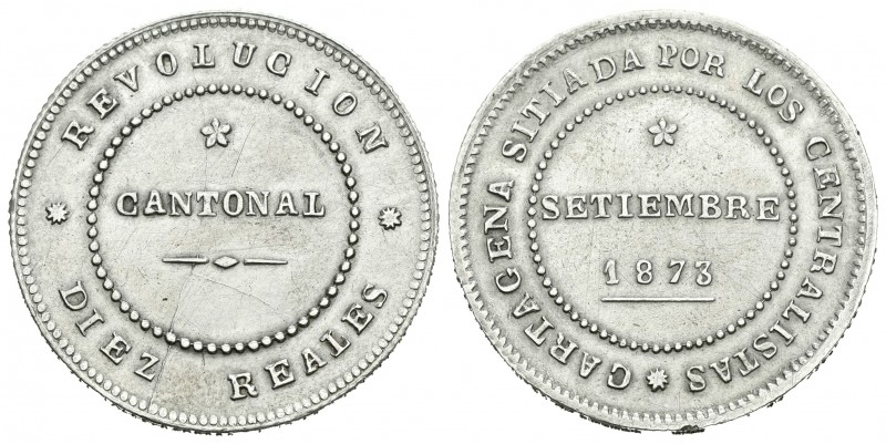 Revolución Cantonal. 10 reales. 1873. Cartagena. (Cal-7). Ag. 13,99 g. Rara. EBC...